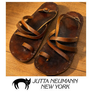 Jutta Neumann New York Hermes Sandals Sz 11 Brown Leather Toe Ring Handmade USA